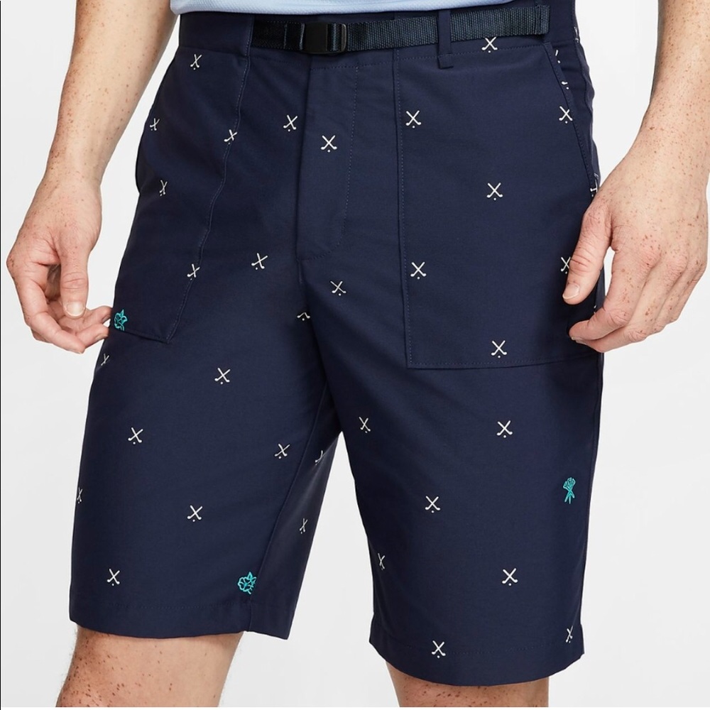 HP✨ NWOT Nike Flex Golf Shorts Navy Blue Charms Belted - Picture 2 of 13